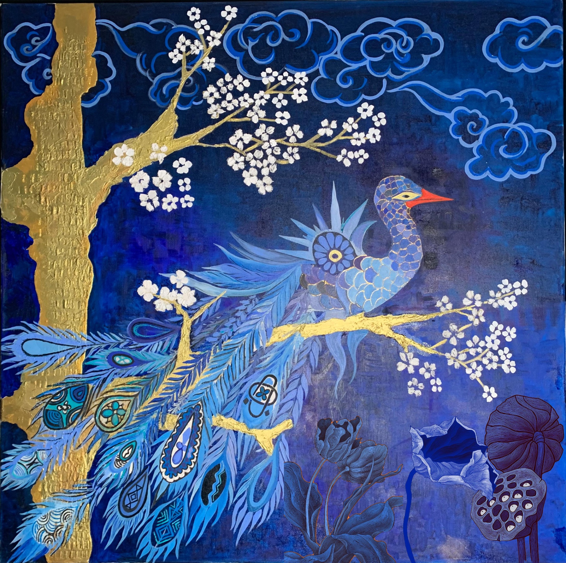 Japanese Bird and Iris
